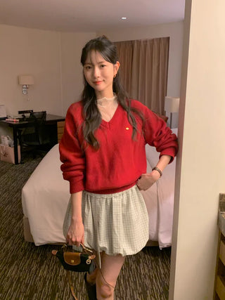 Balloon check pattern skirt