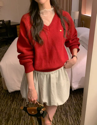 Balloon check pattern skirt