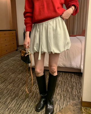 Balloon check pattern skirt