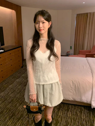 Balloon check pattern skirt