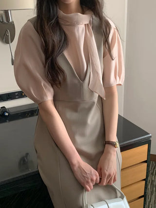 Deep V-neck long dress
