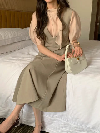 Deep V-neck long dress