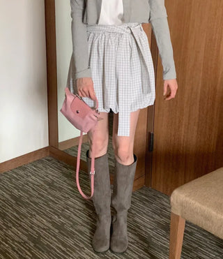 Balloon check pattern skirt