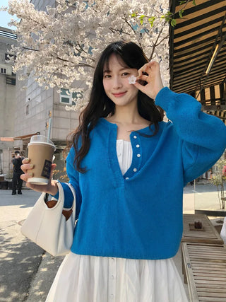 Henley neck loose knit