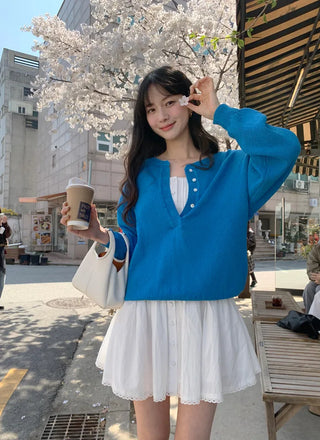 Henley neck loose knit