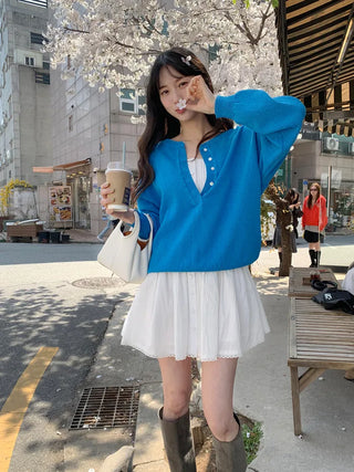 Henley neck loose knit
