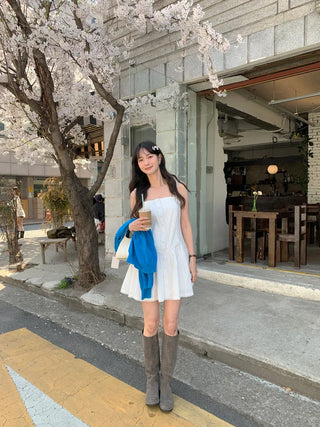 Deep pleated bustier dress