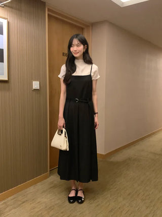 (2 colors) Pleated Long Sleeveless Dress