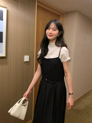 (2 colors) Pleated Long Sleeveless Dress