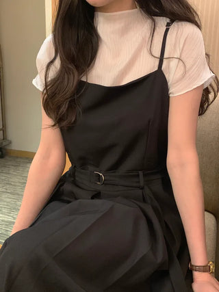 (2 colors) Pleated Long Sleeveless Dress