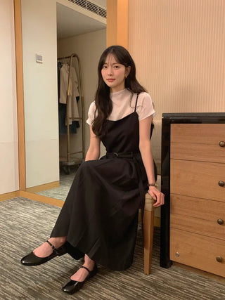 (2 colors) Pleated Long Sleeveless Dress