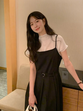 (2 colors) Pleated Long Sleeveless Dress