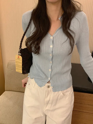(4 colors) Ribbed V-neck cardigan