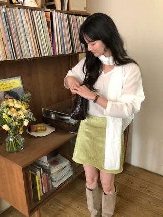 Rose satin skirt