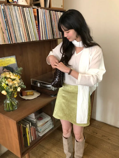 Rose satin skirt