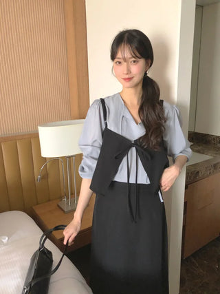 (3 colors) Tucked Tie Blouse