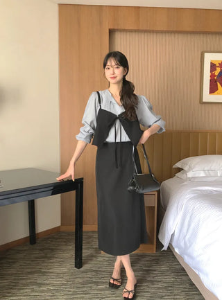 (3 colors) Tucked Tie Blouse