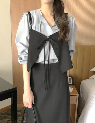 (3 colors) Tucked Tie Blouse