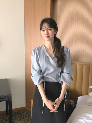 (3 colors) Tucked Tie Blouse
