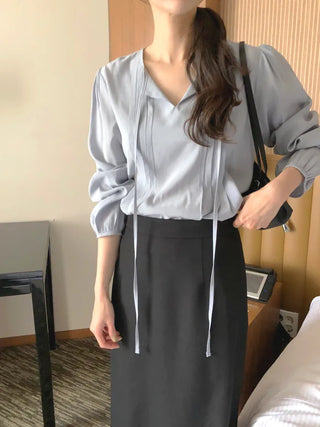 (3 colors) Tucked Tie Blouse