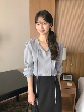 (3 colors) Tucked Tie Blouse