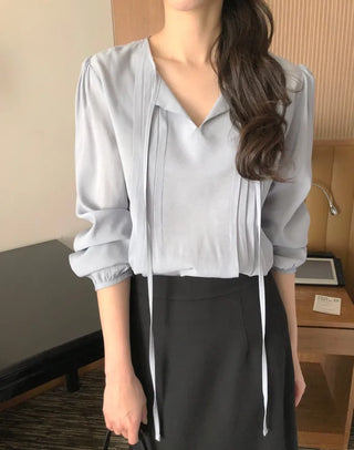 (3 colors) Tucked Tie Blouse