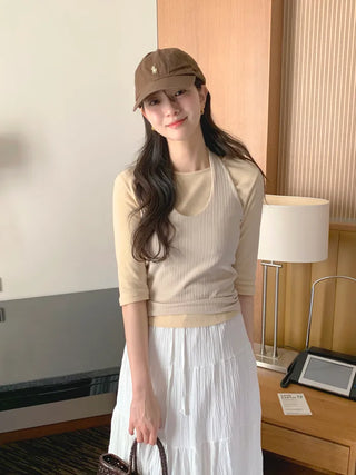 Ribbed 7/8 length T-shirt