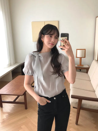 (3 colors) Ribbon Blouse