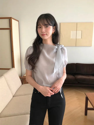 (3 colors) Ribbon Blouse