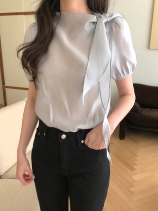 (3 colors) Ribbon Blouse