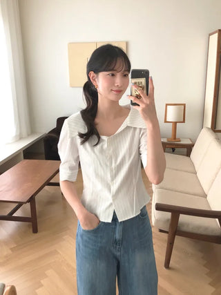 [[3]color] Striped blouse