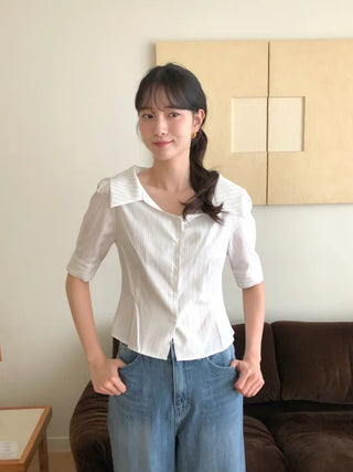 [[3]color] Striped blouse