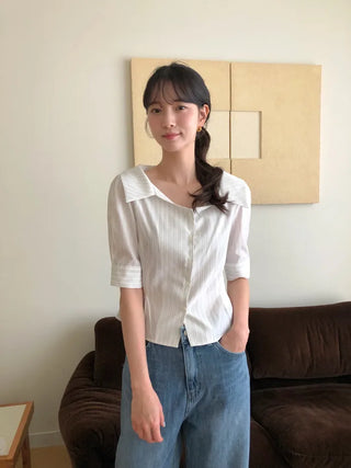 [[3]color] Striped blouse