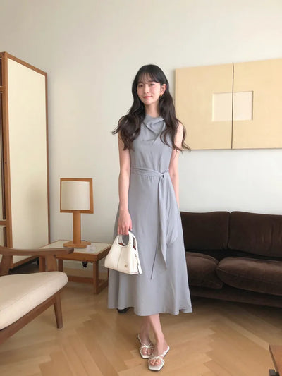 (2 colors) High-neck long dress