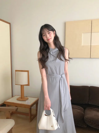 (2 colors) High-neck long dress