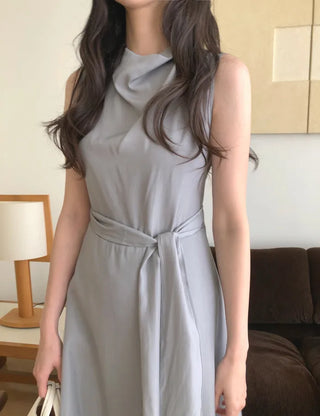 (2 colors) High-neck long dress