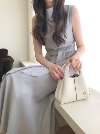 (2 colors) High-neck long dress