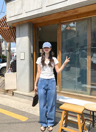 Washed summer denim pants