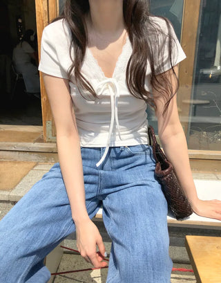 Washed summer denim pants