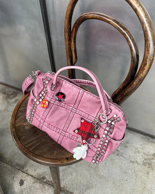 Block stitch double stud 2-way Boston bag
