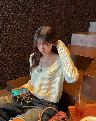 Camisole & Deep Glass Neck Mesh Knit