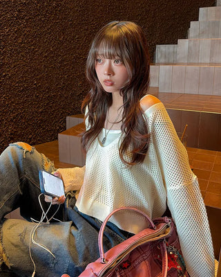 Camisole & Deep Glass Neck Mesh Knit