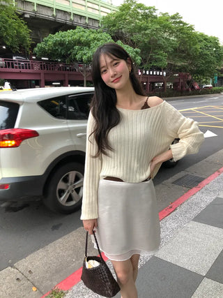[3 colors] Ribbed Cropped Knit