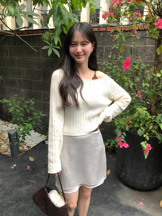 [3 colors] Ribbed Cropped Knit