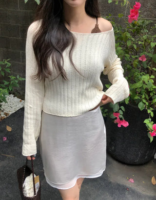 [3 colors] Ribbed Cropped Knit