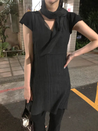 [2 colors][set] Scarf dress set
