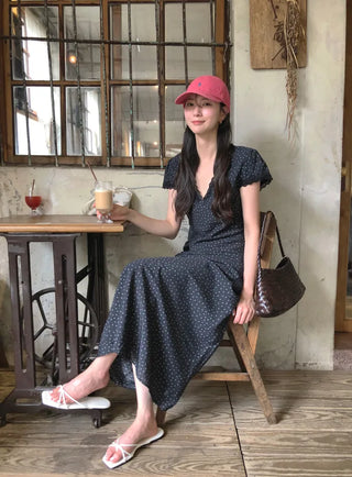 (2 colors) V-neck long dress