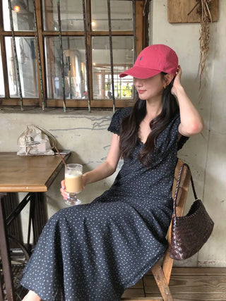 (2 colors) V-neck long dress