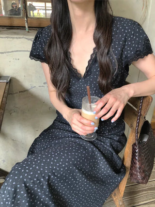 (2 colors) V-neck long dress
