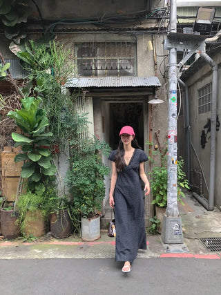 (2 colors) V-neck long dress